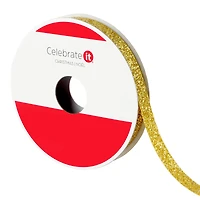 3/8" x 12ft. Gold Glitter Ribbon by Celebrate It® Christmas
