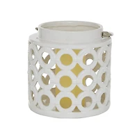 White Ceramic Contemporary Candle Holder Lantern, 8" x 8" x 9"