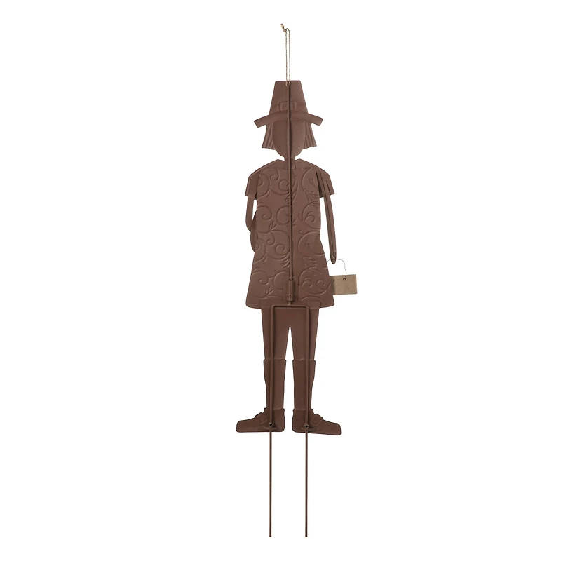 Glitzhome® 36" Metal Thanksgiving Pilgrim Boy Standing Or Hanging Yard Stake