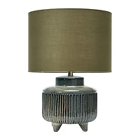 Hello Honey® 17.5" Green Reactive Glaze Footed Debossed Stoneware Table Lamp with Linen Shade