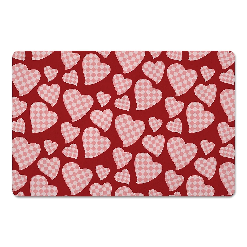 Checkered Heart Pattern Floor Mat