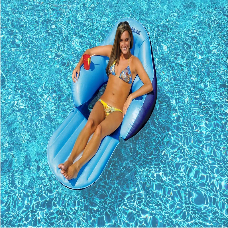 Solstice 67" Blue Inflatable Convertible Floating Pool Lounger with Mesh Seat