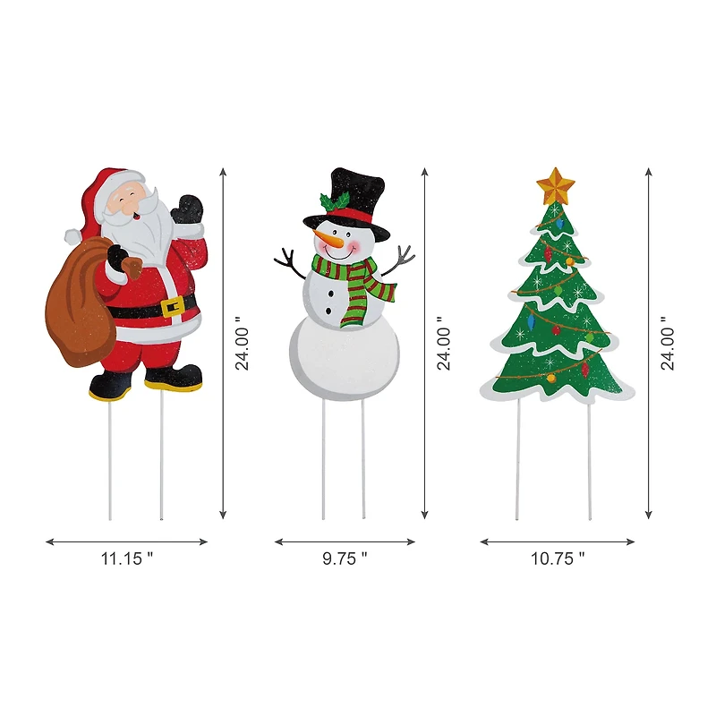 Glitzhome® 2ft. Metal Santa, Snowman & Tree Yard Stake Set