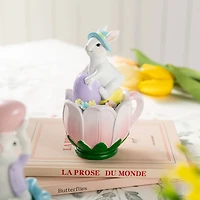 Glitzhome® Set of 2 Easter Resin Bunny on Tulip Mug Table Decor