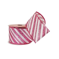 2.5" x 20ft. Pink Glitter Stripes Wired Taffeta Ribbon by Celebrate It®
