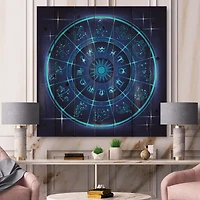 Designart - Neon Deep Blue Horoscope Circle With Zodiac Signs