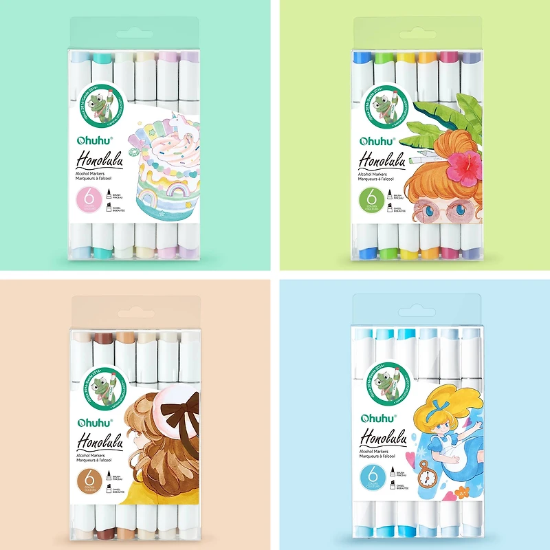 Ohuhu® Honolulu Brush & Chisel Dual Tip Blue Tones Marker Set