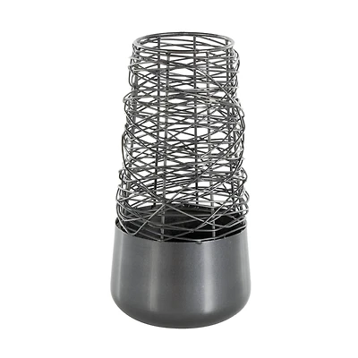 Black Abstract Intertwined Wire & Solid Metal Vase