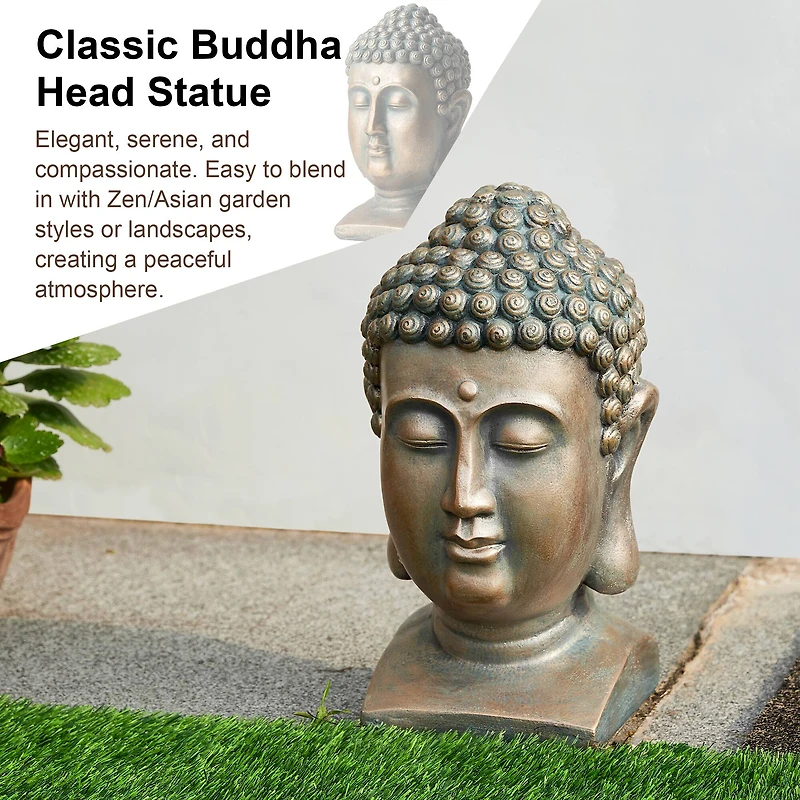 Glitzhome® 16" Faux Bronze Buddha Head Garden Statue