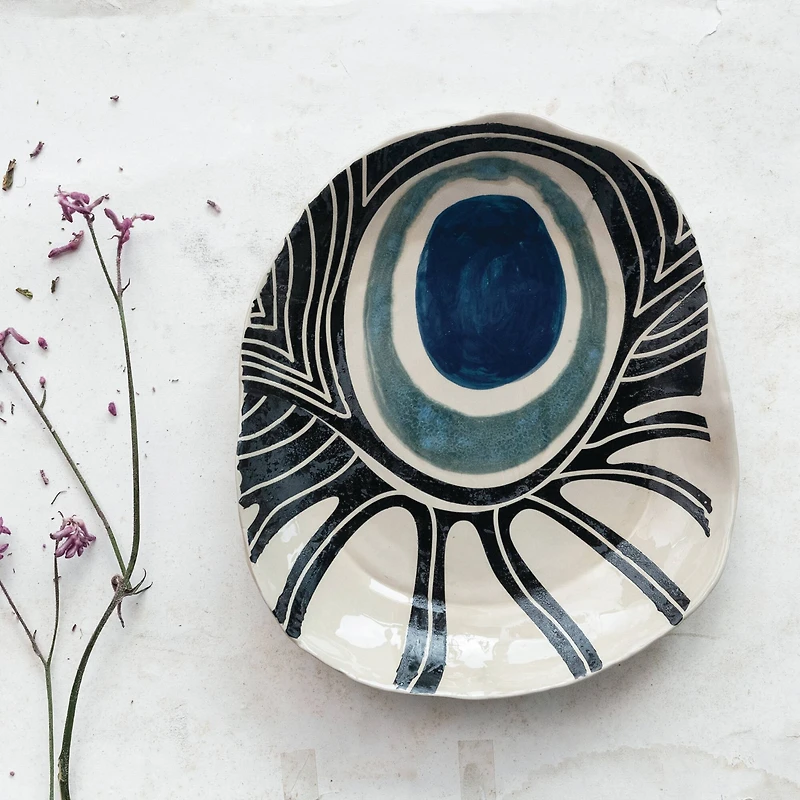 Hello Honey® 12.25" Abstract Azure Stoneware Plate