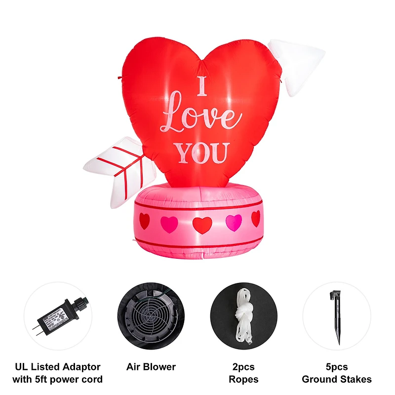 Glitzhome® 5ft. Lighted Valentine's Inflatable Heart Décor