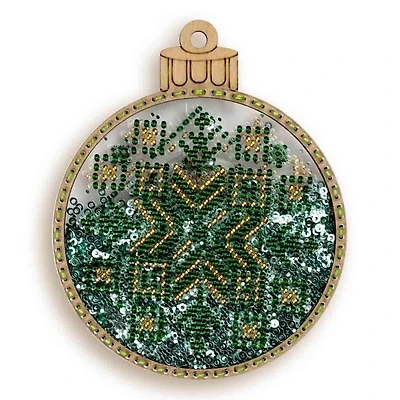 Wonderland Crafts Green & Gold Ball Ornament Bead Embroidery Kit