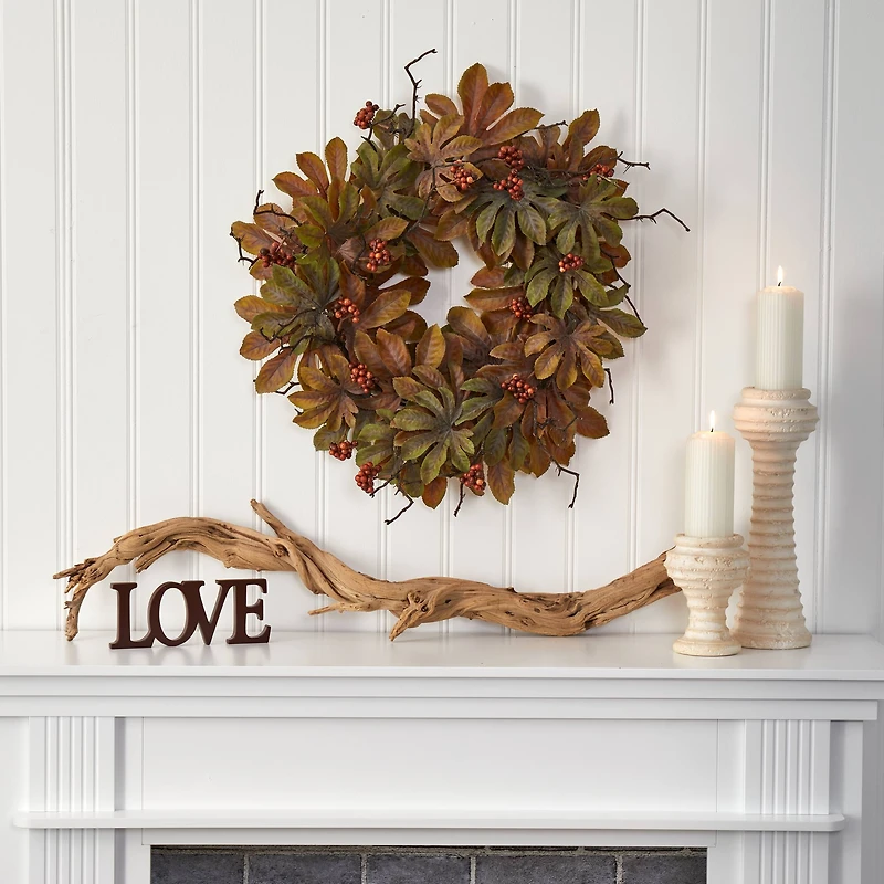 24" Fatsia & Berries Autumn Wreath