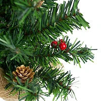 16" Unlit Red Berries & Pinecones Artificial Christmas Tree in Burlap Base