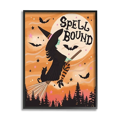 Stupell Industries Spell Bound Witch Flying Moonlit Sky Framed Giclée Wall Art