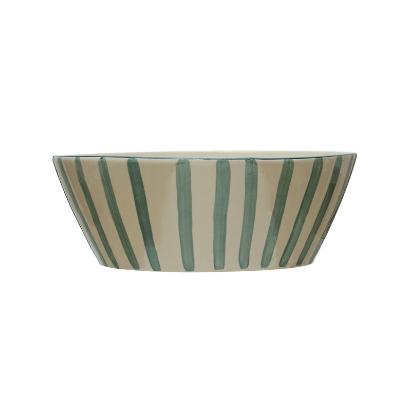 Hello Honey® 12" Green Striped Stoneware Serving Bowl