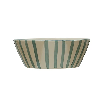 Hello Honey® 12" Green Striped Stoneware Serving Bowl