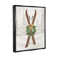 Stupell Industries Winter Skis Holiday Wreath Framed Floater Canvas Wall Art