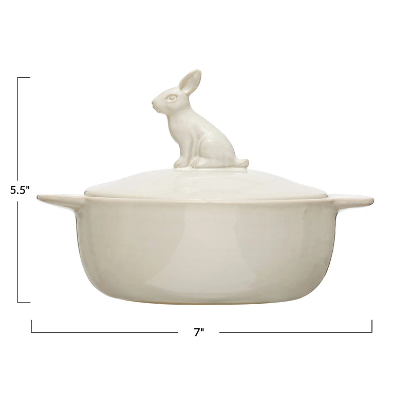 Hello Honey® White Stoneware Bake Pan with Lid and Decorative Rabbit