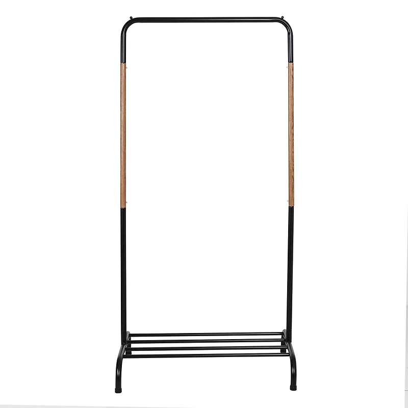 Honey Can Do Black Single Garment Rack with Shoe Shelf & Hanging Bar