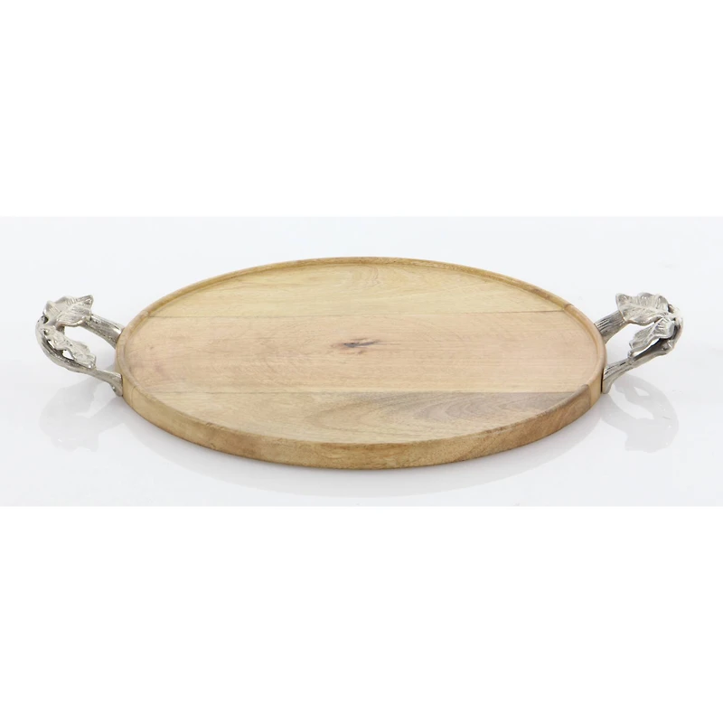 Brown Round Mango Wood Farmhouse Tray Set