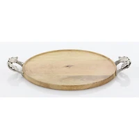Brown Round Mango Wood Farmhouse Tray Set