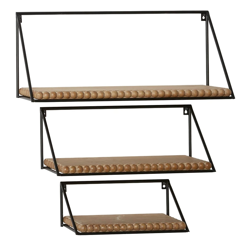 Set of 3 Black Metal Industrial Wall Shelf, 24", 19", 14"