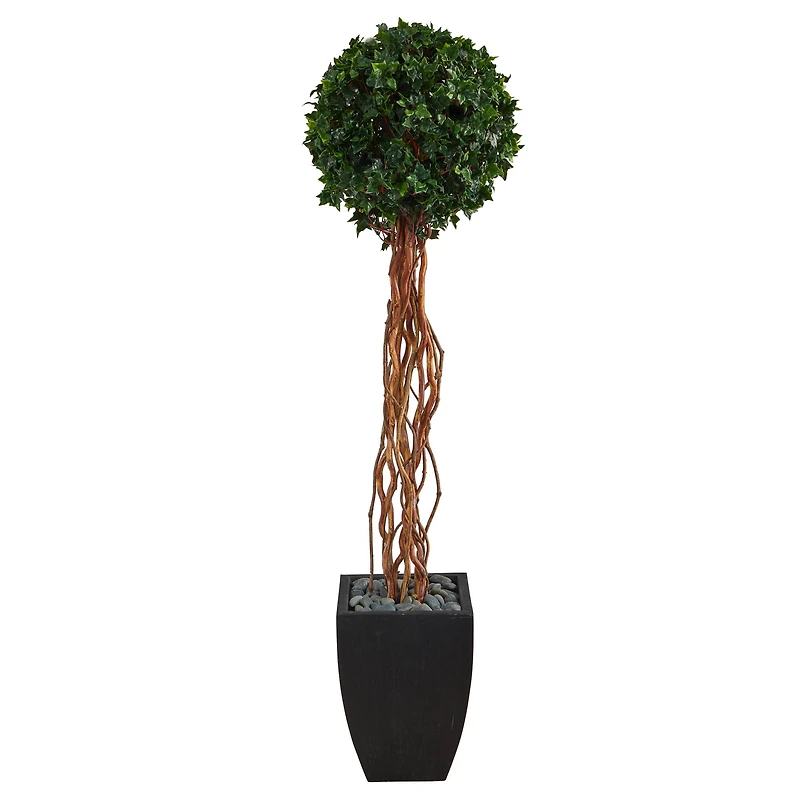 5.5ft. English Ivy Single Ball Artificial Topiary Tree in Black Planter