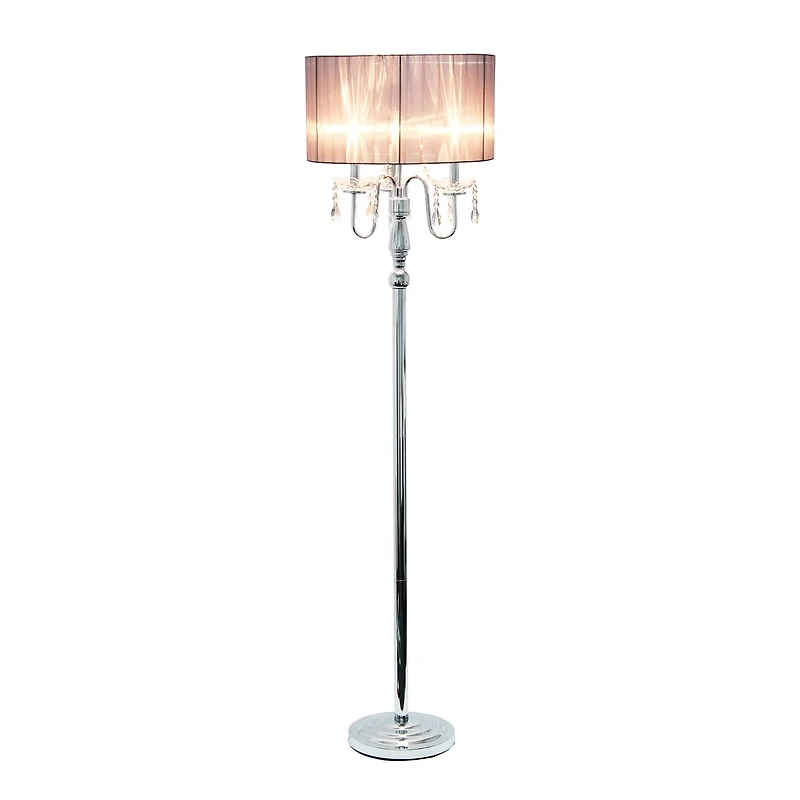 Elegant Designs™ 5ft. Gray Crystal and Chrome Floor Lamp with Drum Shade