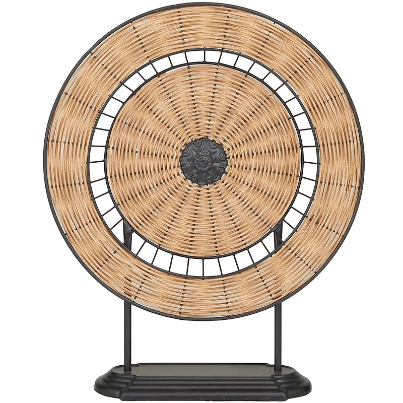 21" Brown Metal Wrapped Plate Geometric Sculpture with Black Stand