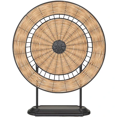 21" Brown Metal Wrapped Plate Geometric Sculpture with Black Stand