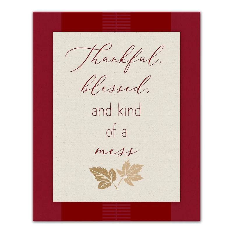 Thankful Blessed Mess Leaves Canvas Wall Art