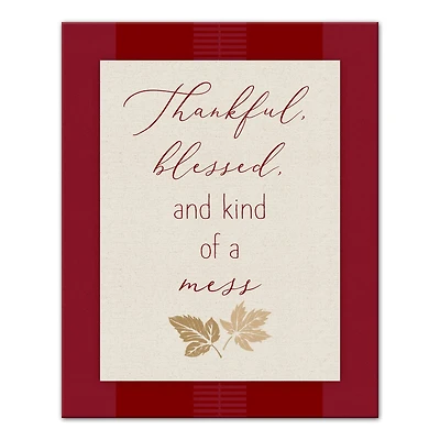Thankful Blessed Mess Leaves Canvas Wall Art