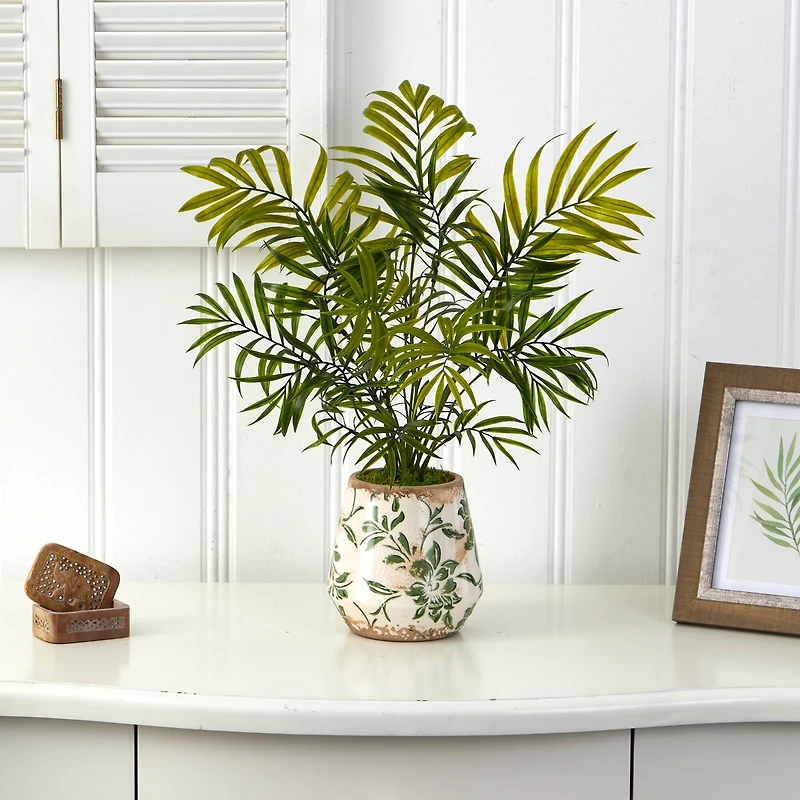 18" Mini Areca Palm Plant in Floral Vase