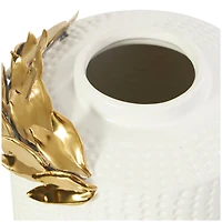 White Ceramic Decorative Jar Set with Abstract Spotted Pattern & Gold Leaf Accents