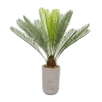 4ft. Green Sago Palm Faux Foliage Artificial Plant with Beige Ceramic Pot