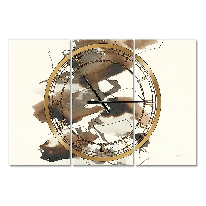 Designart Gold Glam Squares I Modern 3 Panel Wall Clock