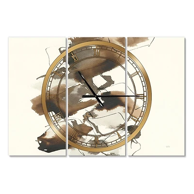 Designart Gold Glam Squares I Modern 3 Panel Wall Clock