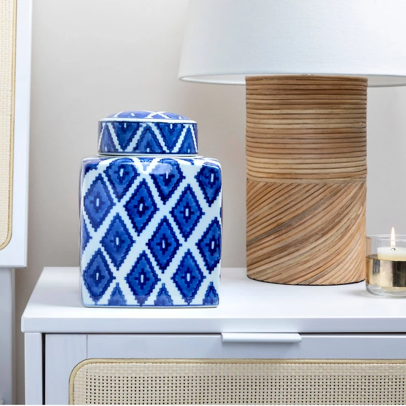 Hello Honey® 8.5" Blue and White Decorative Ginger Jar