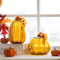 Glitzhome® Amber Crackle Glass Pumpkin Set