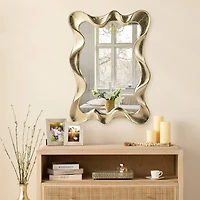 Glitzhome® 34.25" Modern Gold Foil Metal Frame Wavy Wall Mirror
