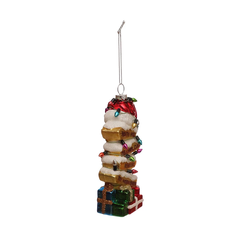 5.25" North Pole Sign with Presents & Santa Hat Glass Ornament by Ashland®