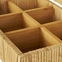 12" x 9" x 4" Brown Hand-Wrapped Rattan 6-Slot Jewelry Box with Tempered Glass Top