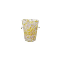 Hello Honey 2 Quart Hand-Blown Confetti Glass Ice Bucket with Handles, Yellow, Pink and White