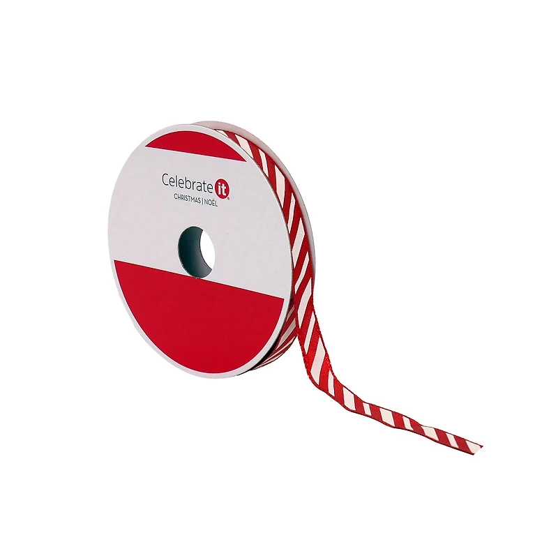 3/8" x 30ft. Red & White Diagonal Stripes Metallic Ribbon by Celebrate It®