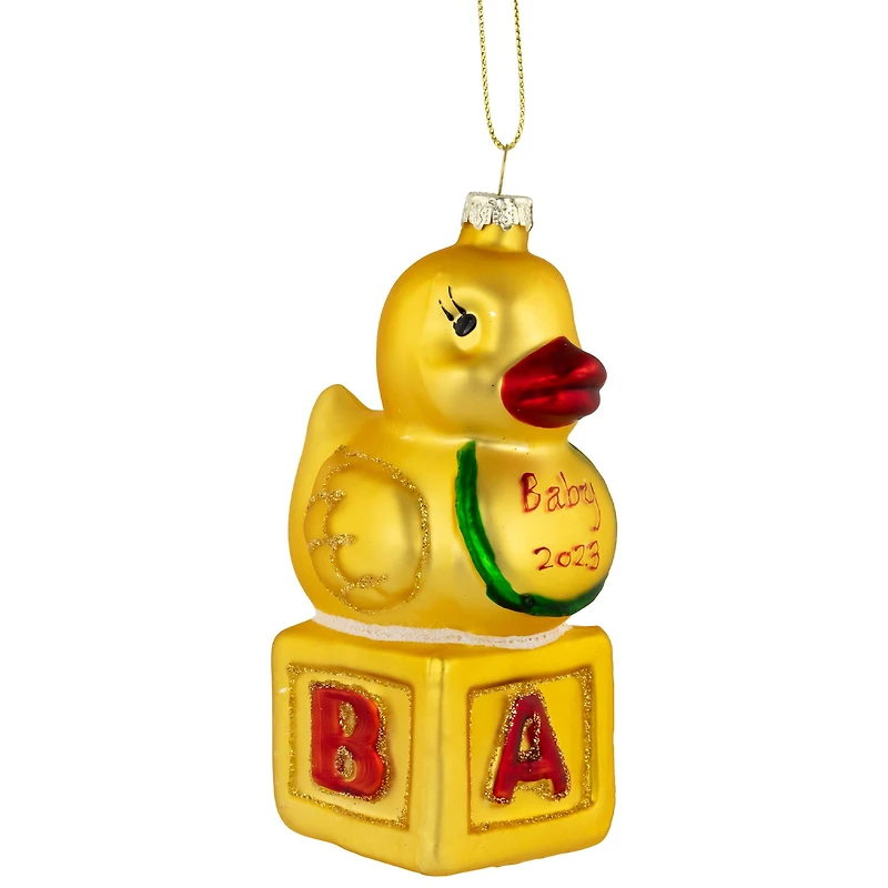 Ducky New Baby 2023 Glass Christmas Ornament - 5"