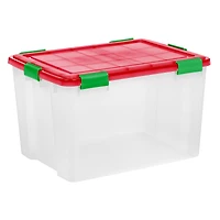 IRIS® 74qt. Clear Ultimate Box with Red & Green Buckle Lids, 2ct.