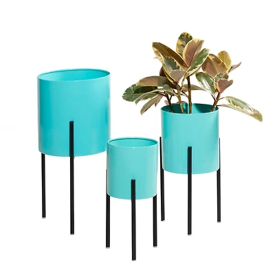 Teal Metal Contemporary Planter Set