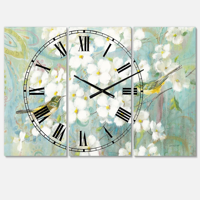Designart 'Birds On Blossom Traditional Multipanel Wall Clock