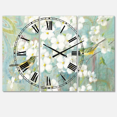 Designart 'Birds On Blossom Traditional Multipanel Wall Clock